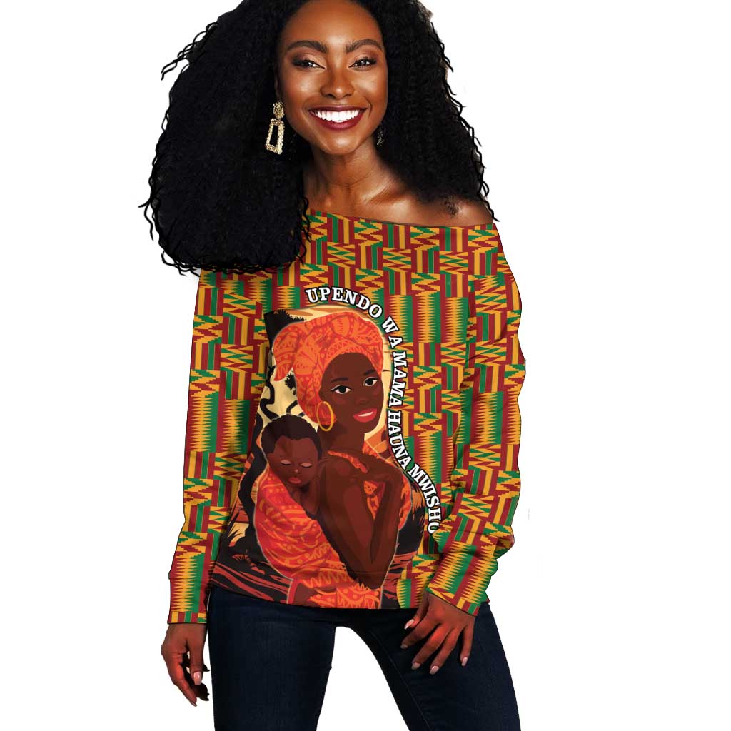 African Happy Mother's Day Off Shoulder Sweater Black Mothers Kente Pattern LT15