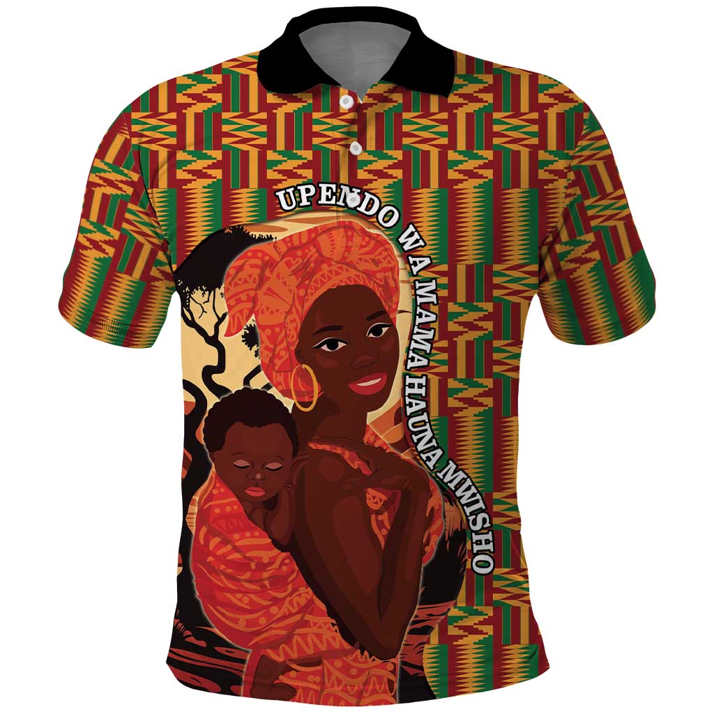 African-American Mother's Day Polo Shirt Black Mom And Son Kente Pattern LT15