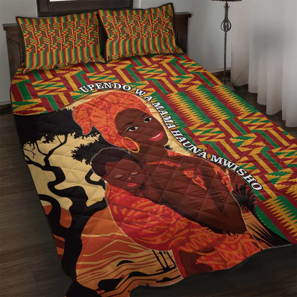 African Happy Mother's Day Quilt Bed Set Black Mothers Kente Pattern LT15