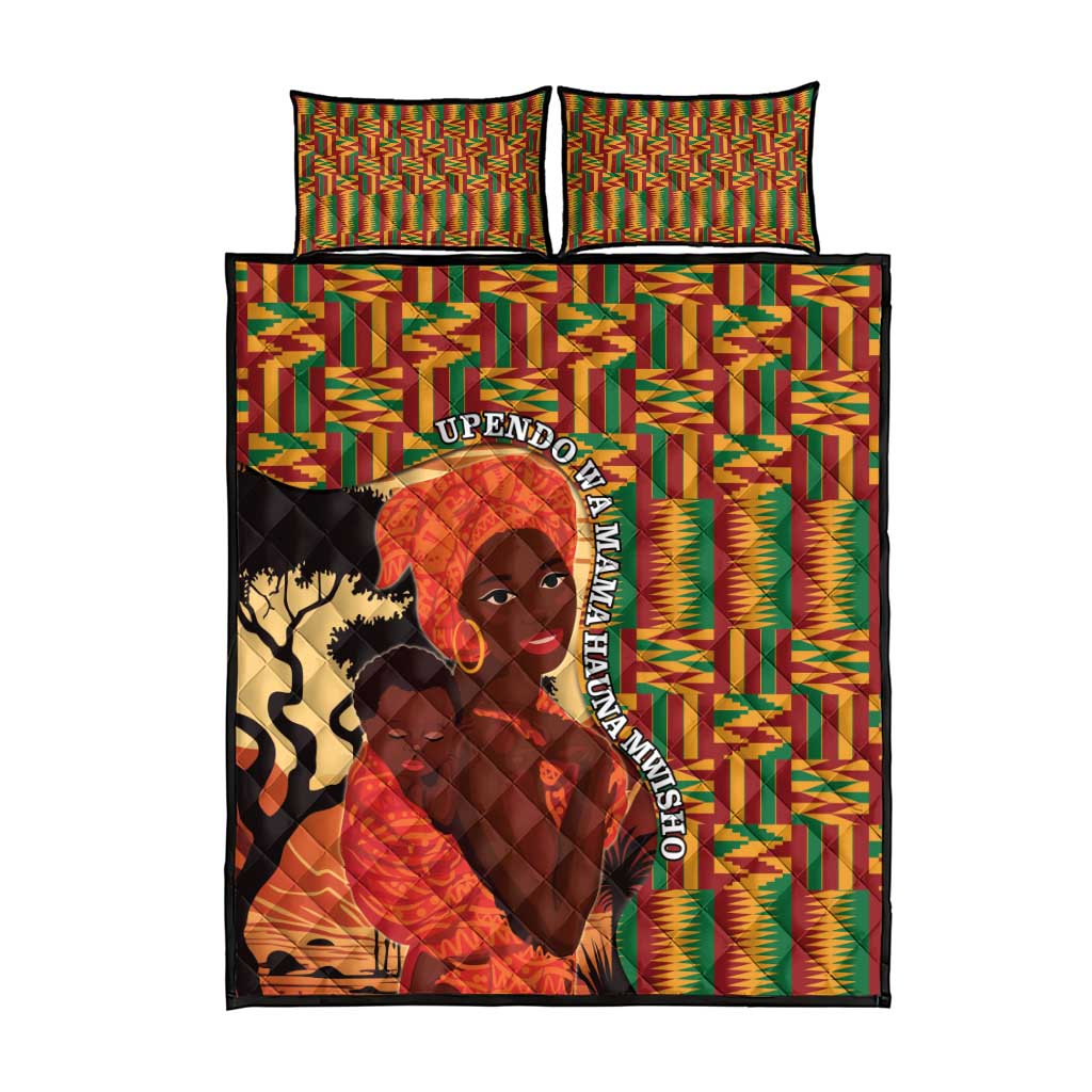 African Happy Mother's Day Quilt Bed Set Black Mothers Kente Pattern LT15