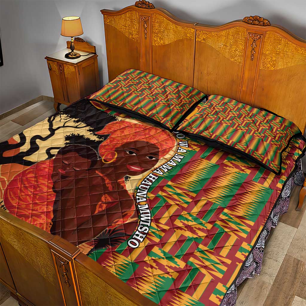 African Happy Mother's Day Quilt Bed Set Black Mothers Kente Pattern LT15