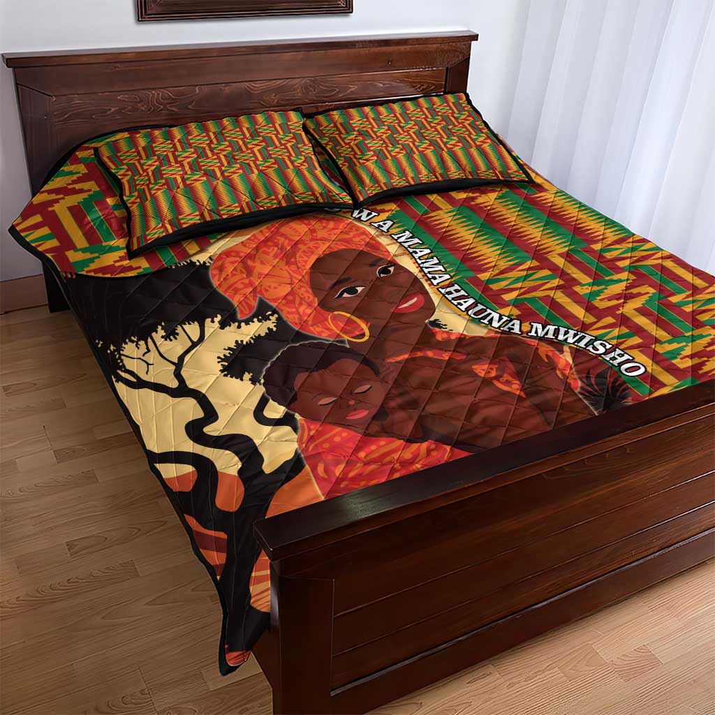 African Happy Mother's Day Quilt Bed Set Black Mothers Kente Pattern LT15