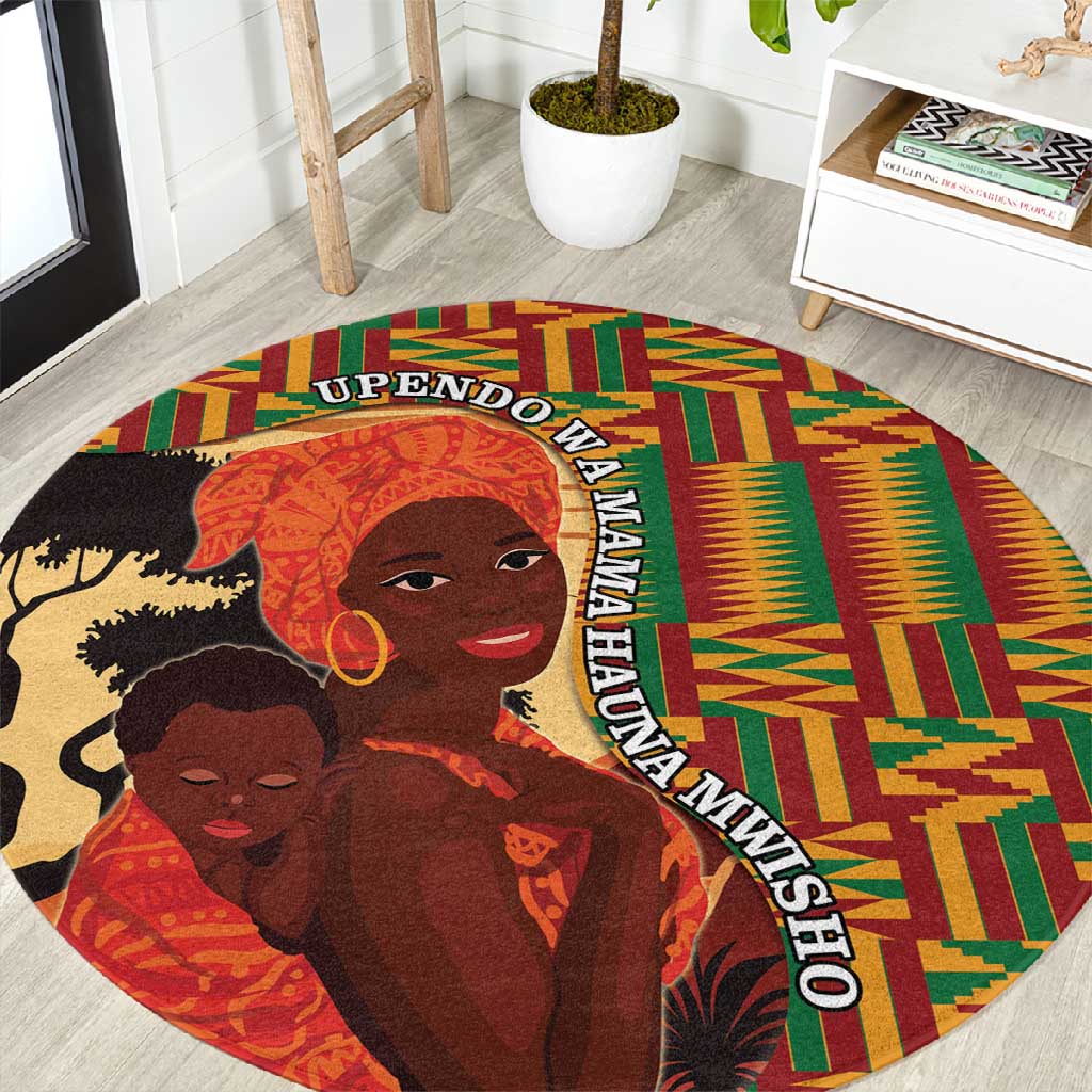 African Happy Mother's Day Round Carpet Black Mothers Kente Pattern LT15
