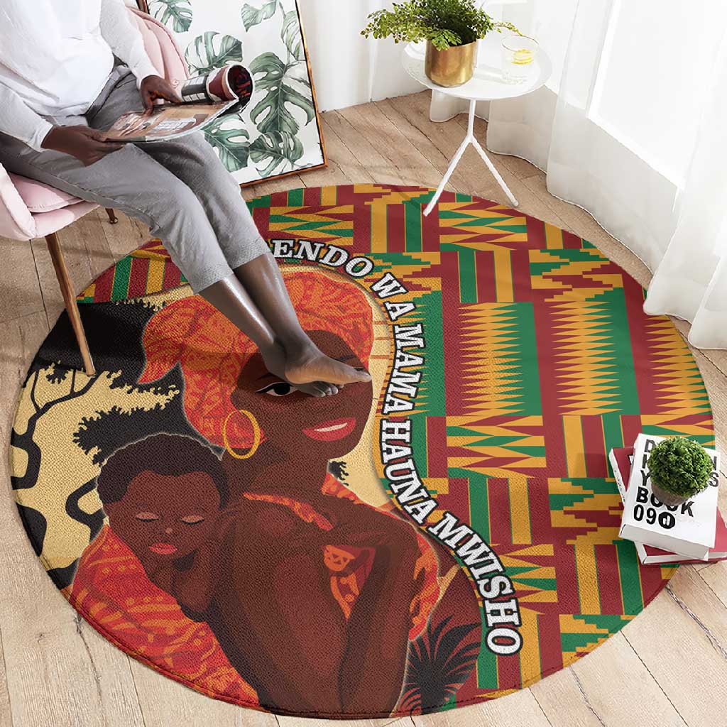 African Happy Mother's Day Round Carpet Black Mothers Kente Pattern LT15