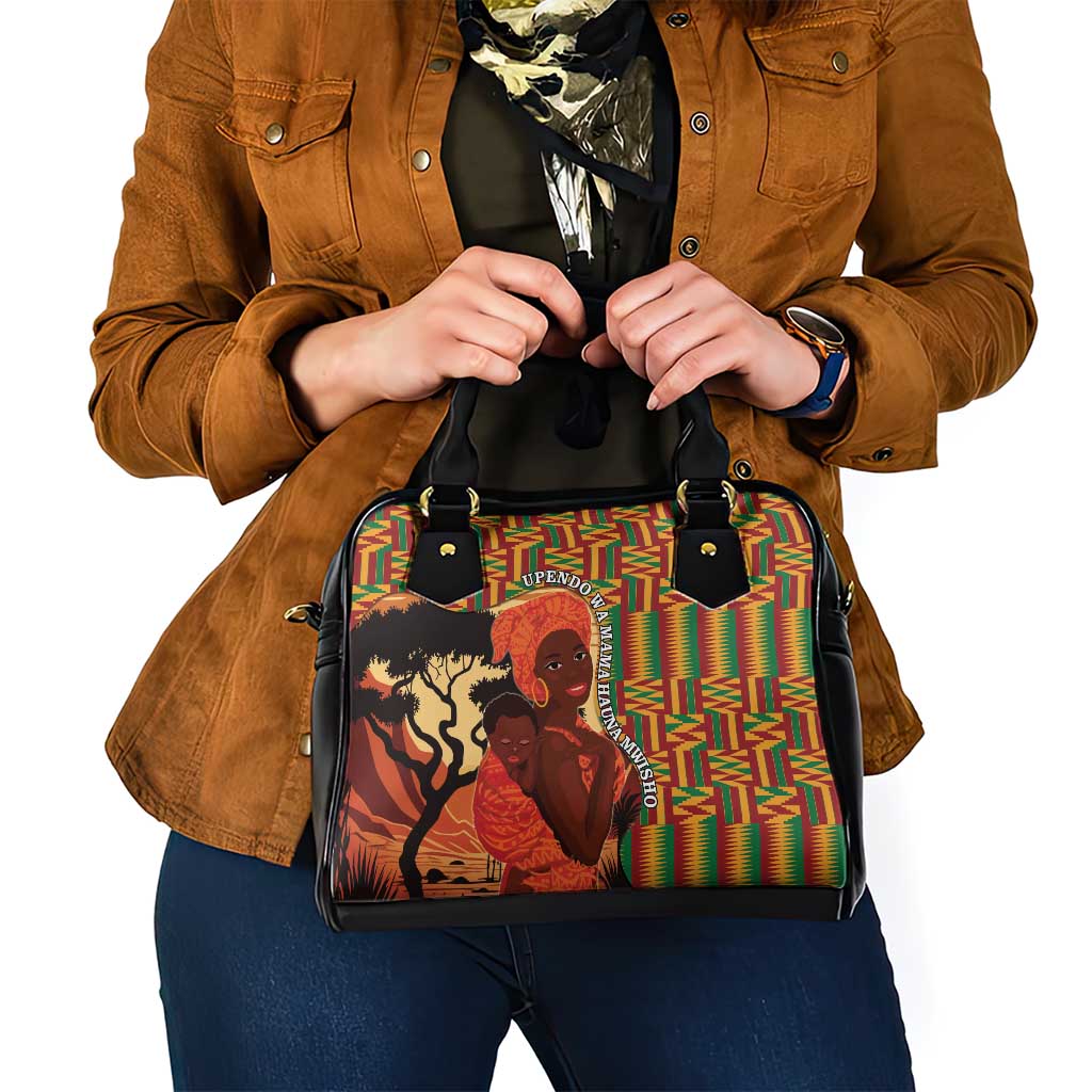 African-American Mother's Day Shoulder Handbag Black Mom And Son Kente Pattern LT15