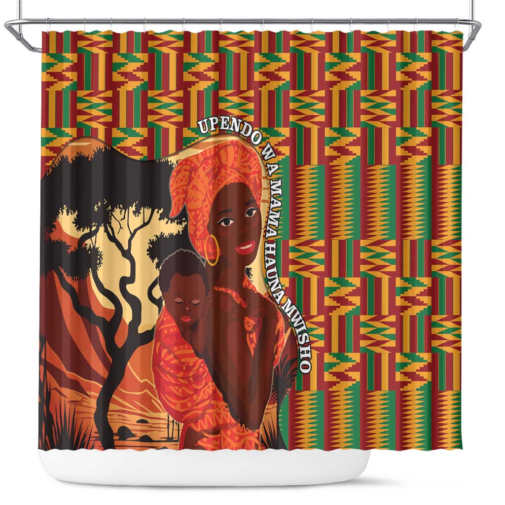 African-American Mother's Day Shower Curtain Black Mom And Son Kente Pattern LT15