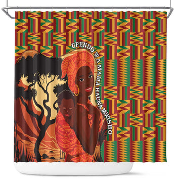 African-American Mother's Day Shower Curtain Black Mom And Son Kente Pattern LT15