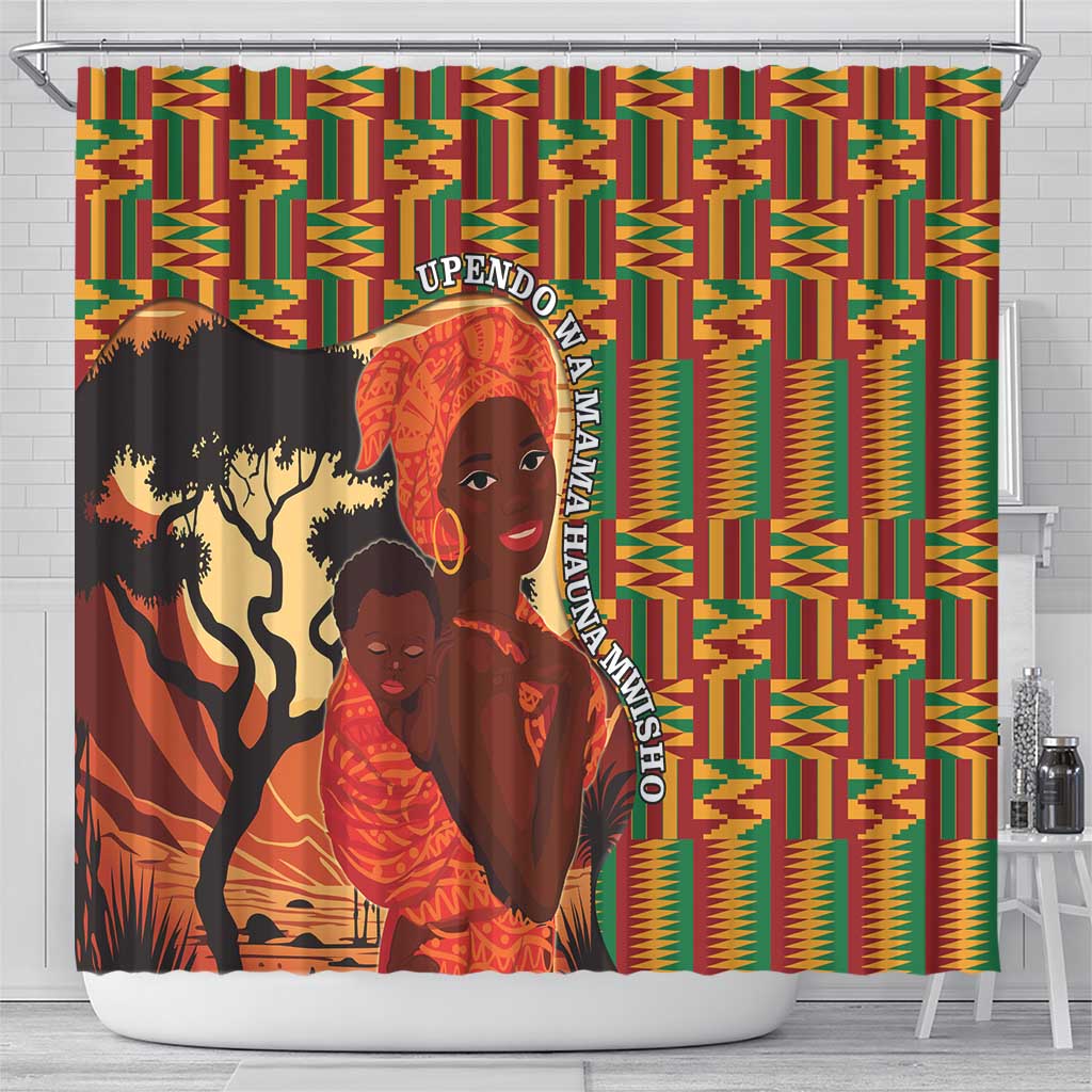 African-American Mother's Day Shower Curtain Black Mom And Son Kente Pattern LT15