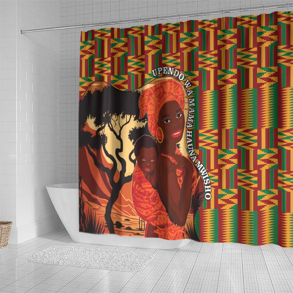 African-American Mother's Day Shower Curtain Black Mom And Son Kente Pattern LT15