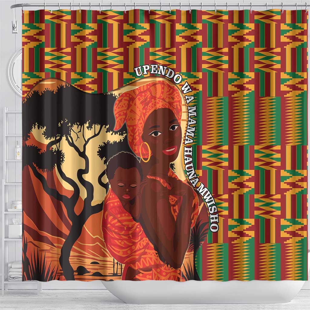 African-American Mother's Day Shower Curtain Black Mom And Son Kente Pattern LT15