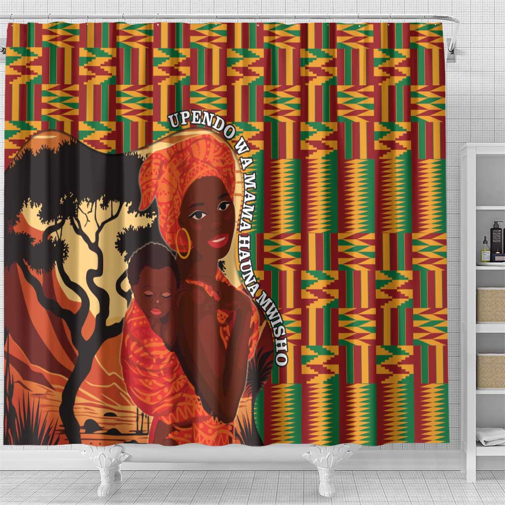 African-American Mother's Day Shower Curtain Black Mom And Son Kente Pattern LT15