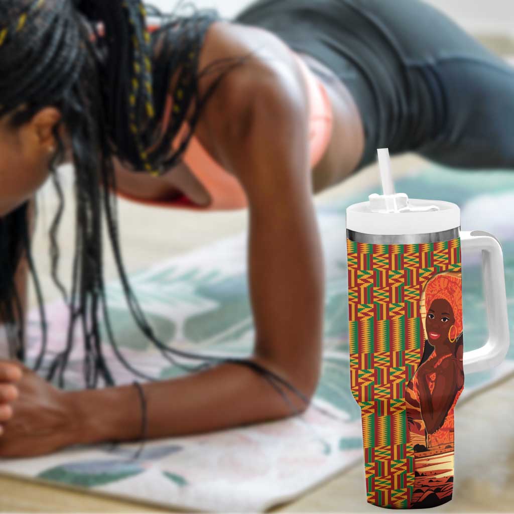African Happy Mother's Day Tumbler With Handle Black Mothers Kente Pattern LT15