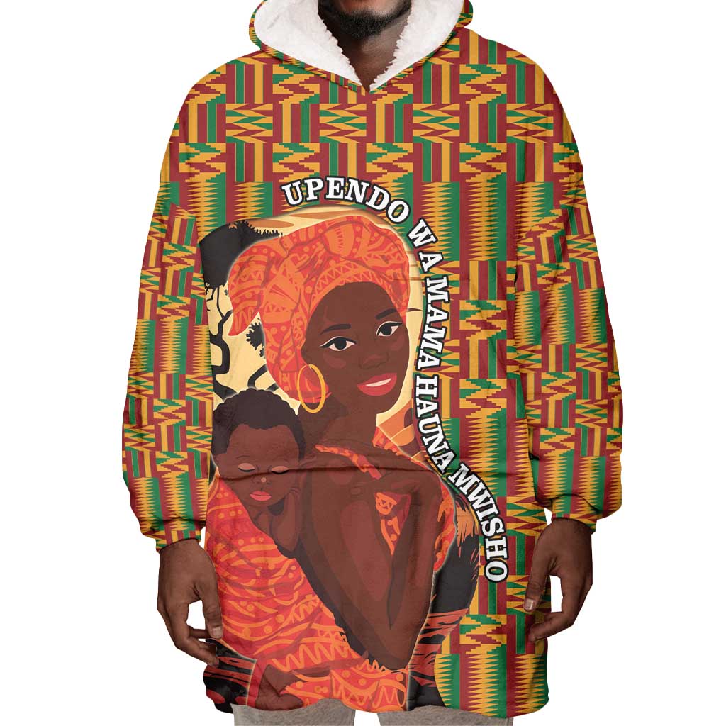 African Happy Mother's Day Wearable Blanket Hoodie Black Mothers Kente Pattern LT15