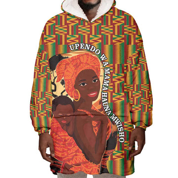 African Happy Mother's Day Wearable Blanket Hoodie Black Mothers Kente Pattern LT15