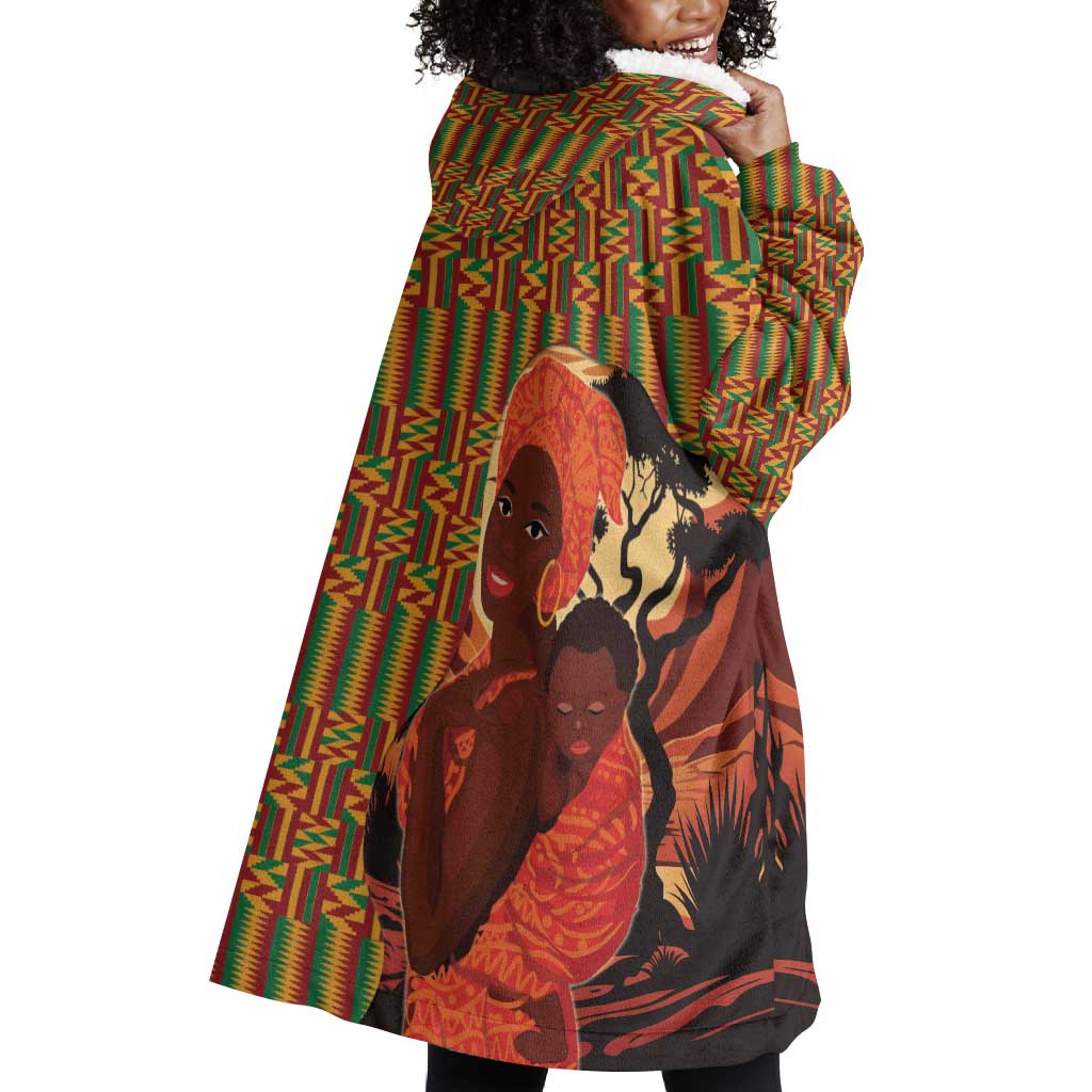 African Happy Mother's Day Wearable Blanket Hoodie Black Mothers Kente Pattern LT15