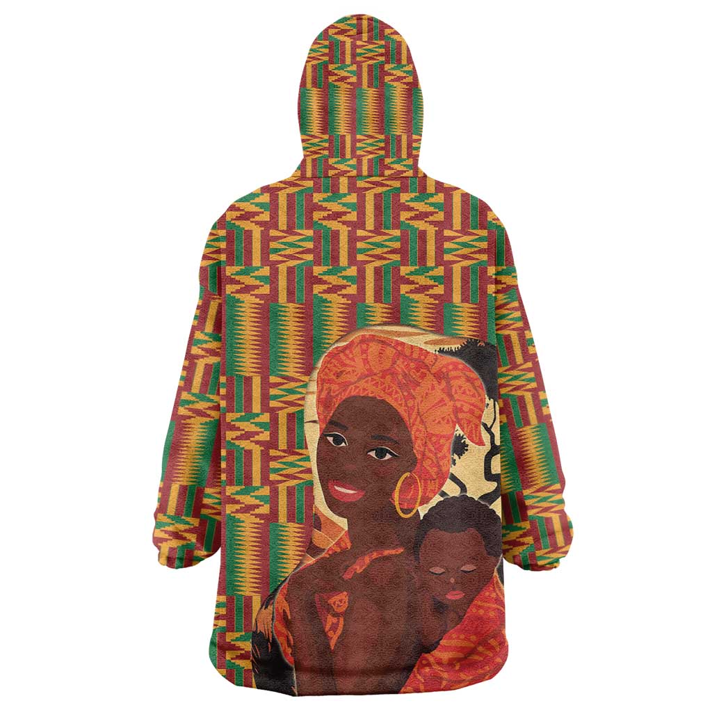 African Happy Mother's Day Wearable Blanket Hoodie Black Mothers Kente Pattern LT15