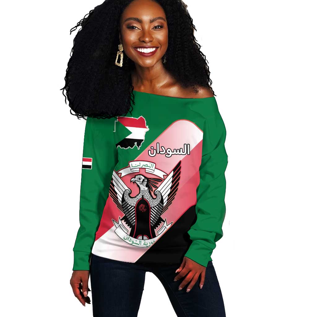 Personalized Sudan Off Shoulder Sweater Coat Of Arms Flag Style LT15