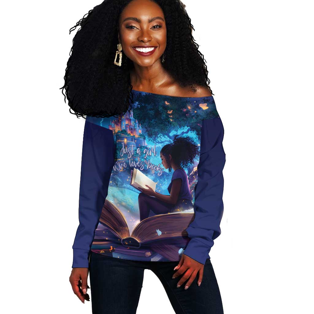 Black Girls Book Lovers Off Shoulder Sweater So Many Books - So Little Time LT15