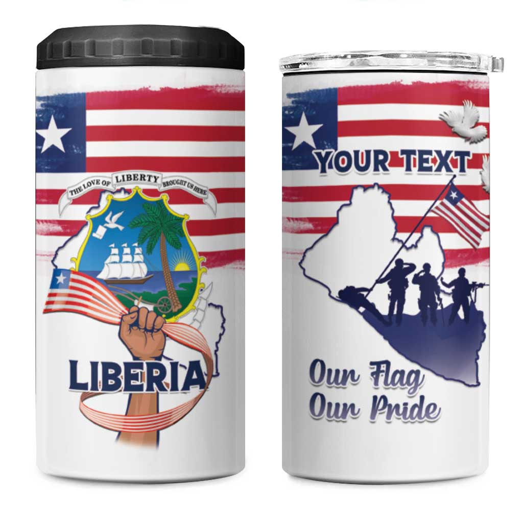 Personalised Liberia Flag Day 4 in 1 Can Cooler Tumbler Coat Of Arms With Map LT15