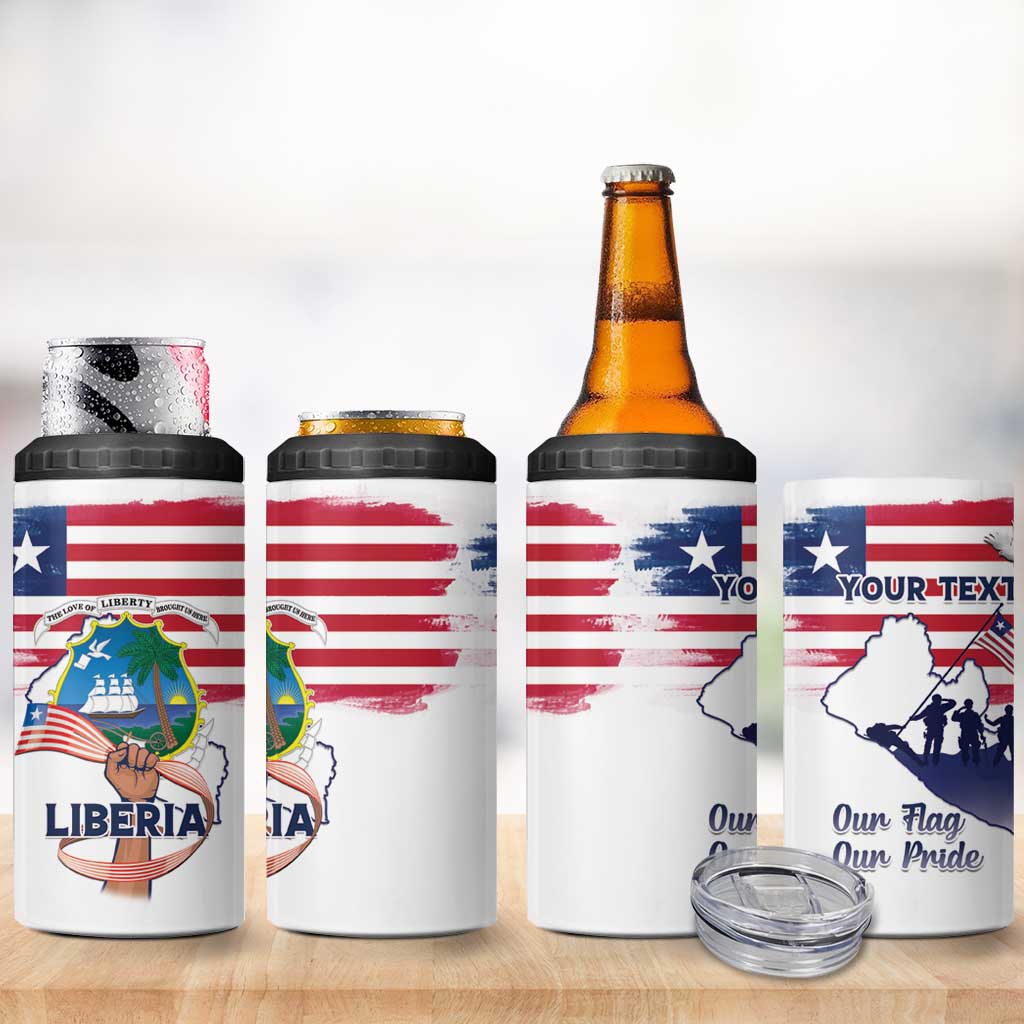 Personalised Liberia Flag Day 4 in 1 Can Cooler Tumbler Coat Of Arms With Map LT15