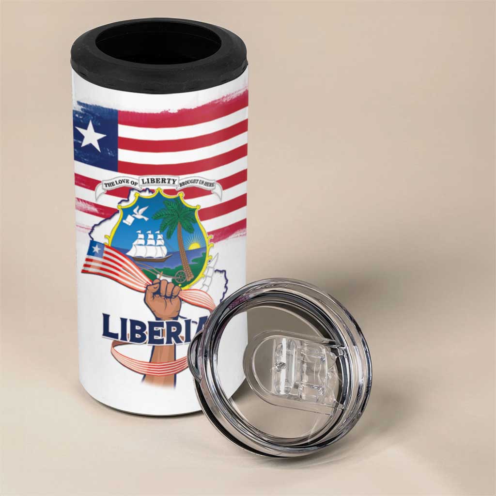 Personalised Liberia Flag Day 4 in 1 Can Cooler Tumbler Coat Of Arms With Map LT15
