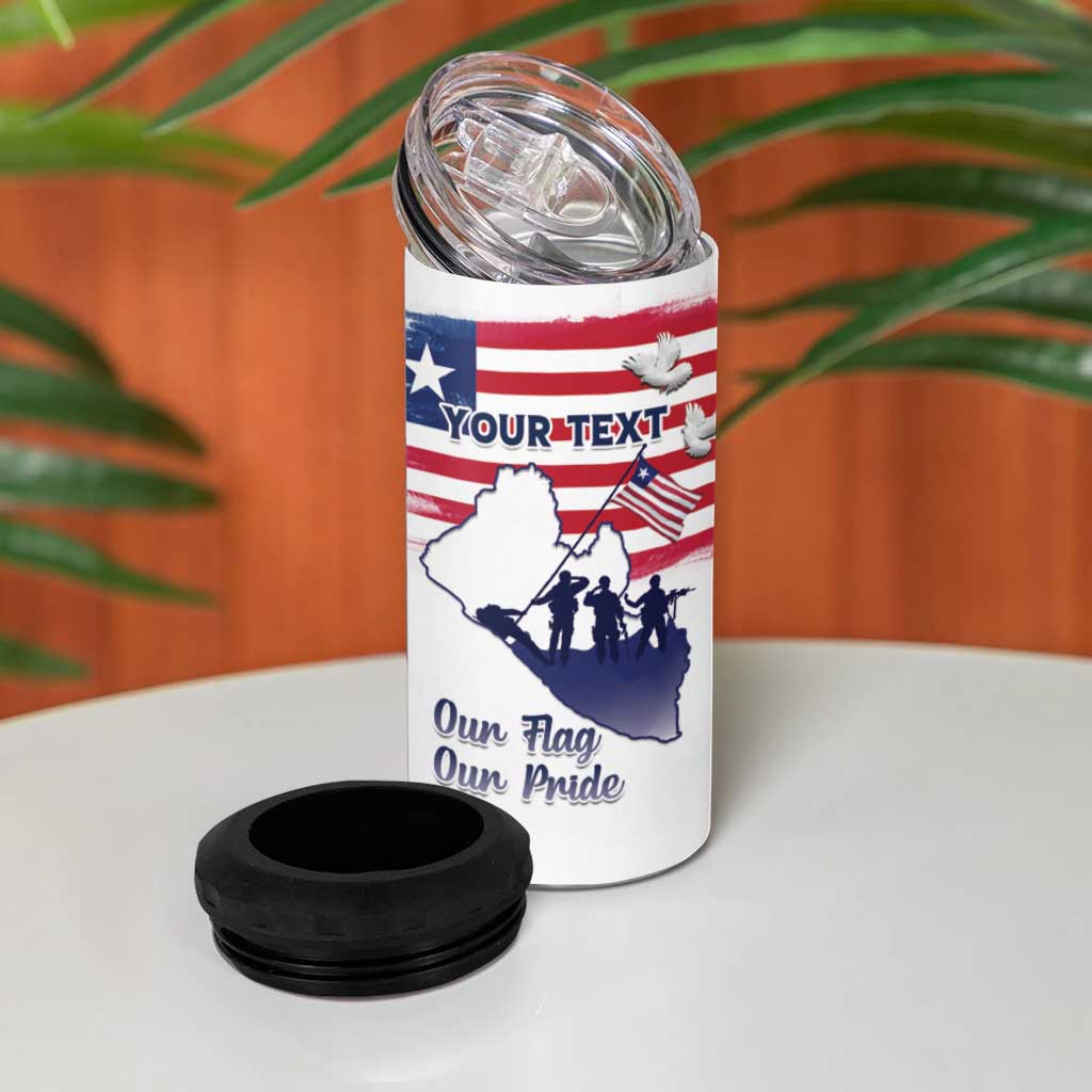 Personalised Liberia Flag Day 4 in 1 Can Cooler Tumbler Coat Of Arms With Map LT15