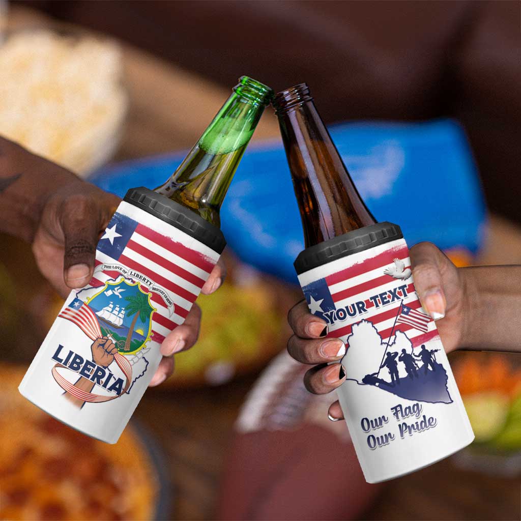Personalised Liberia Flag Day 4 in 1 Can Cooler Tumbler Coat Of Arms With Map LT15