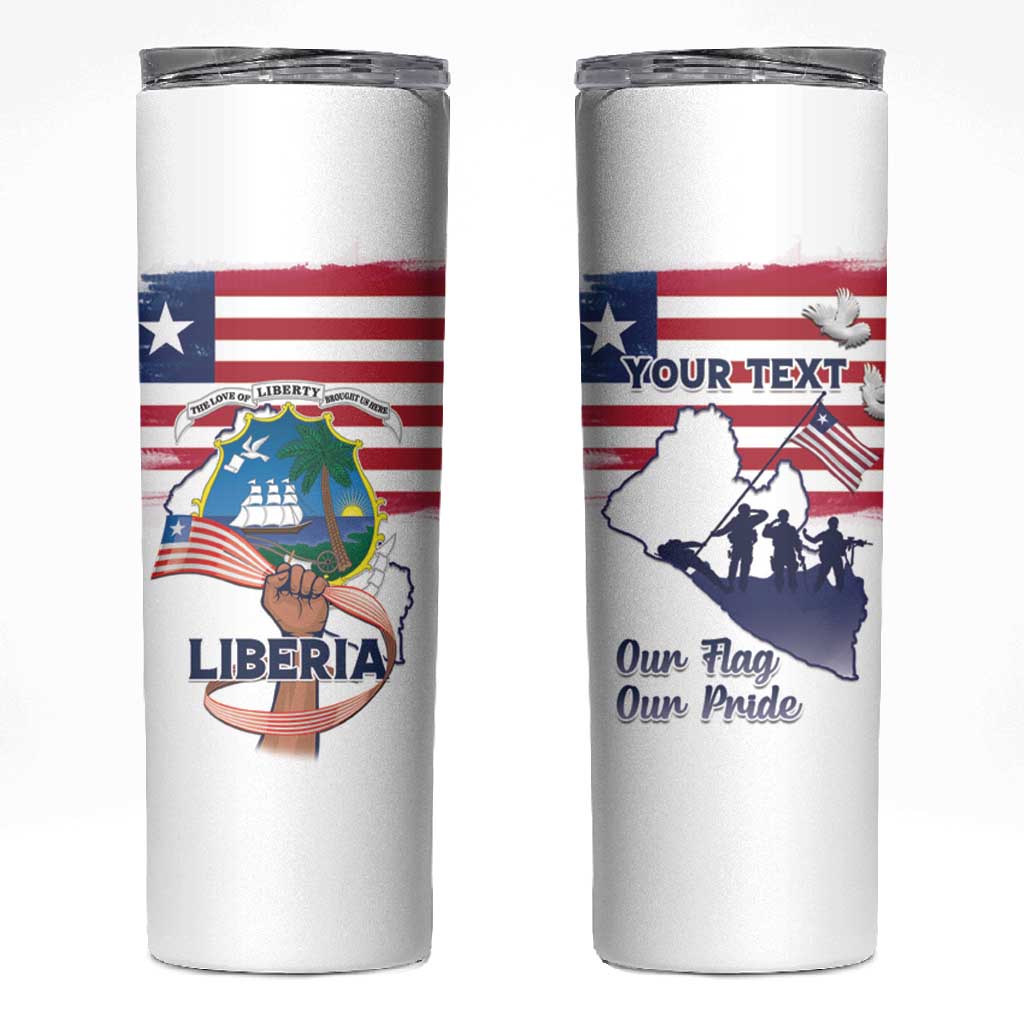 Personalised Liberia Flag Day Skinny Tumbler Coat Of Arms With Map LT15