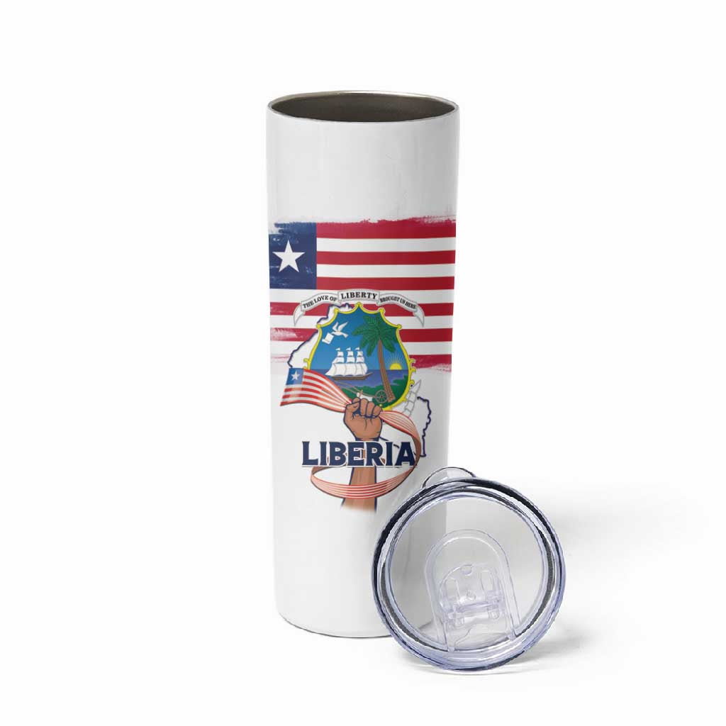 Personalised Liberia Flag Day Skinny Tumbler Coat Of Arms With Map LT15
