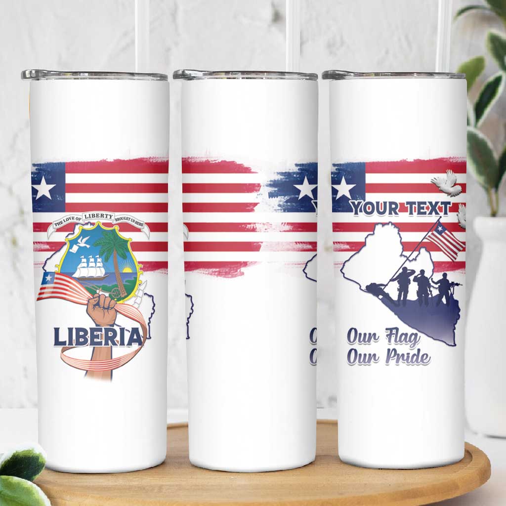 Personalised Liberia Flag Day Skinny Tumbler Coat Of Arms With Map LT15