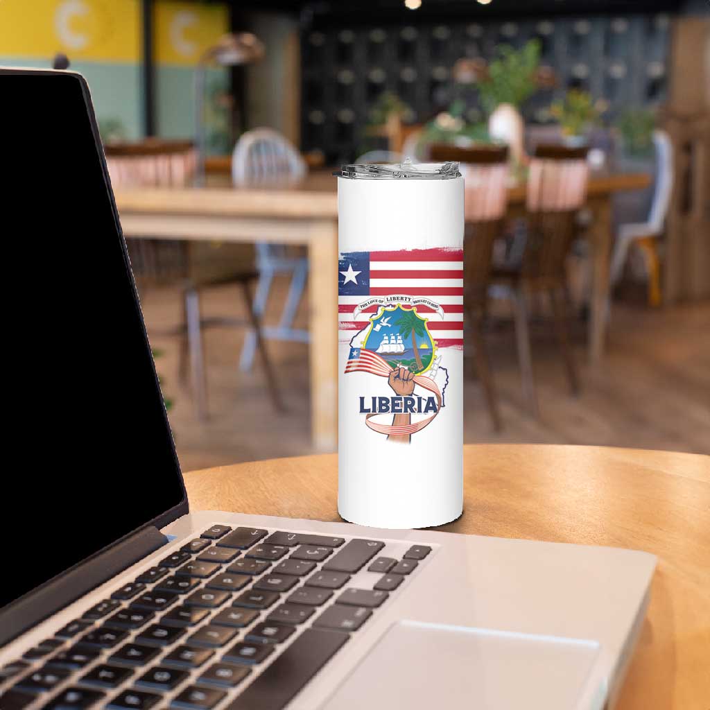 Personalised Liberia Flag Day Skinny Tumbler Coat Of Arms With Map LT15