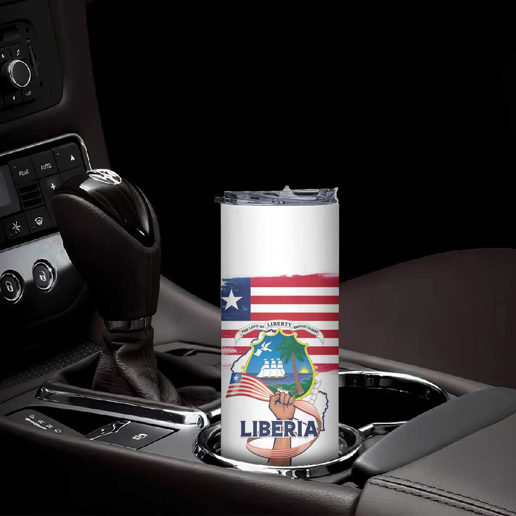 Personalised Liberia Flag Day Skinny Tumbler Coat Of Arms With Map LT15