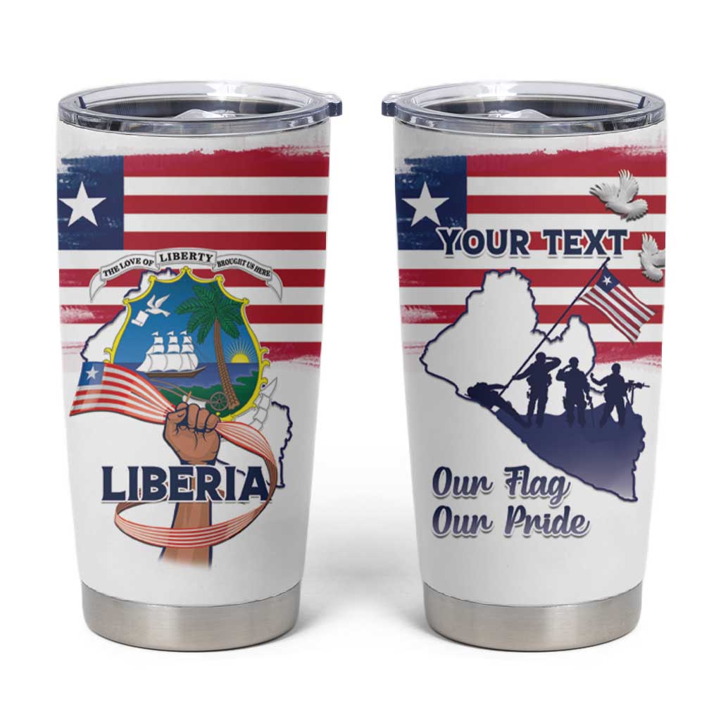 Personalised Liberia Flag Day Tumbler Cup Coat Of Arms With Map LT15