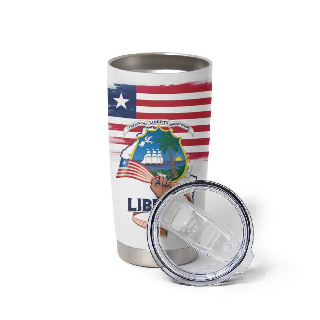 Personalised Liberia Flag Day Tumbler Cup Coat Of Arms With Map LT15