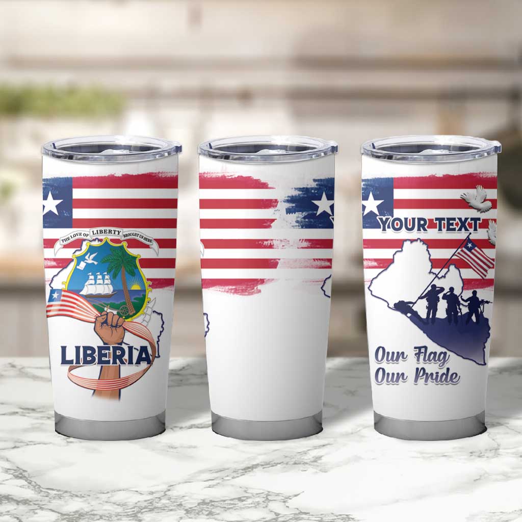 Personalised Liberia Flag Day Tumbler Cup Coat Of Arms With Map LT15