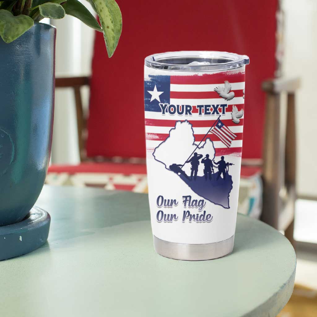 Personalised Liberia Flag Day Tumbler Cup Coat Of Arms With Map LT15