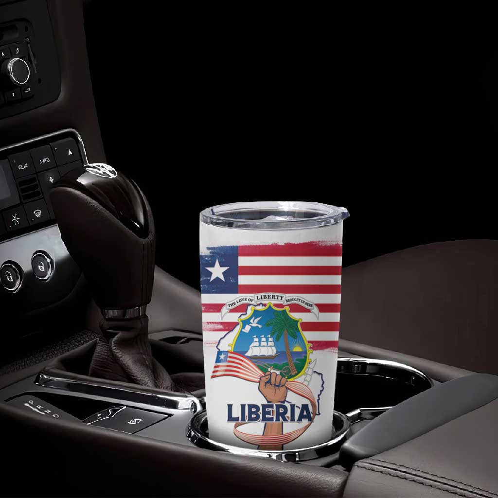 Personalised Liberia Flag Day Tumbler Cup Coat Of Arms With Map LT15