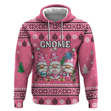 Personalised Germany Christmas Hoodie Cute Pink Gnome Frohe Weihnachten LT15