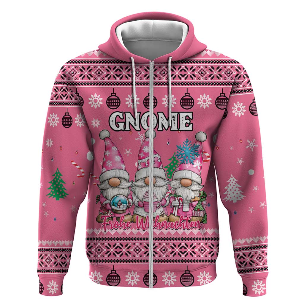 Personalised Germany Christmas Hoodie Cute Pink Gnome Frohe Weihnachten LT15