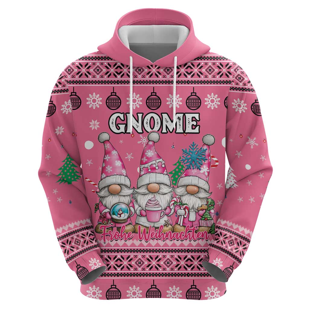 Personalised Germany Christmas Hoodie Cute Pink Gnome Frohe Weihnachten LT15