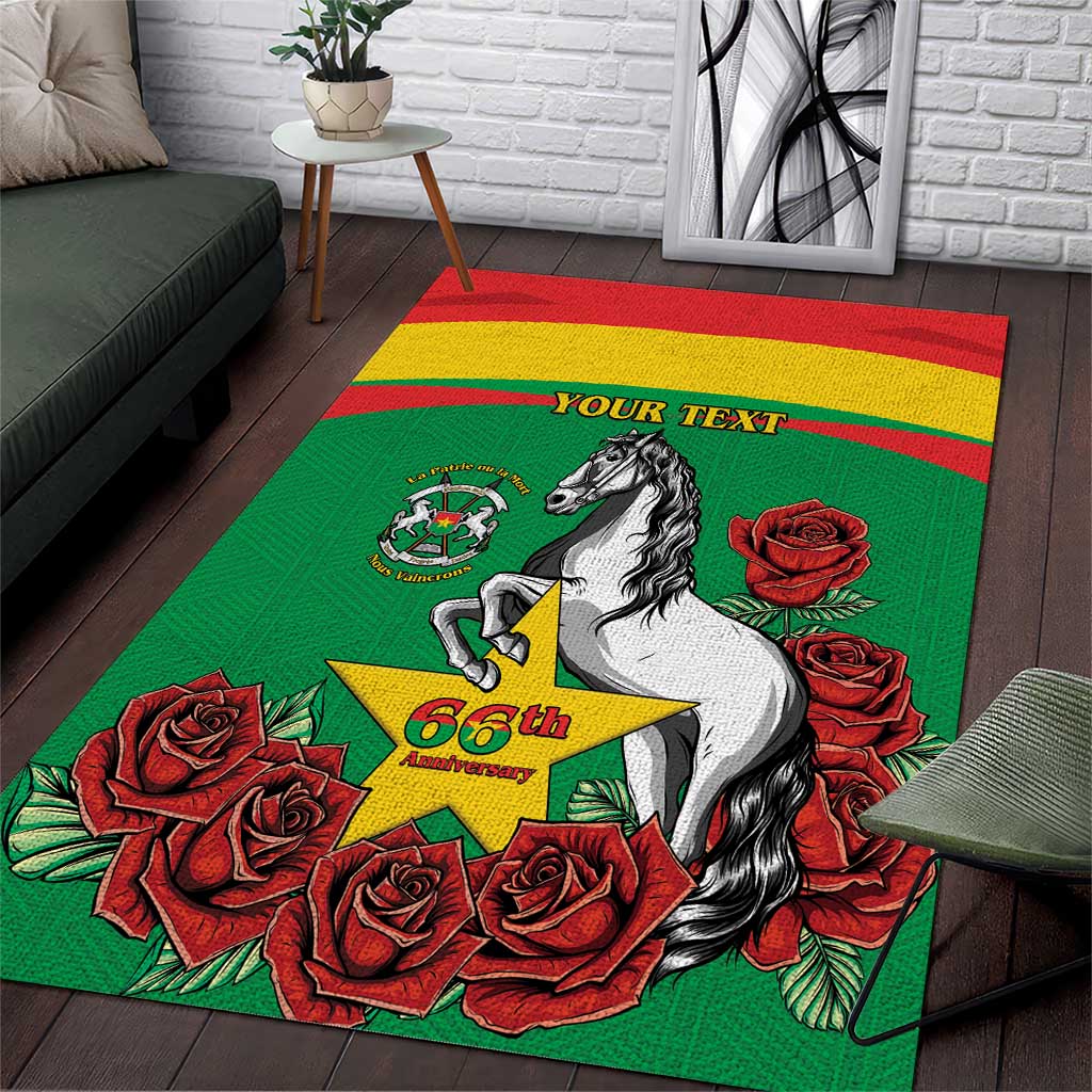 Personalized Burkina Faso Area Rug White Stallion With Red Rose - Republic Day LT15