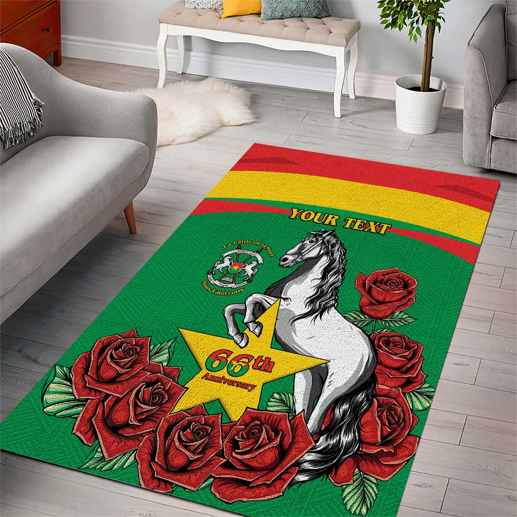 Personalized Burkina Faso Area Rug White Stallion With Red Rose - Republic Day LT15