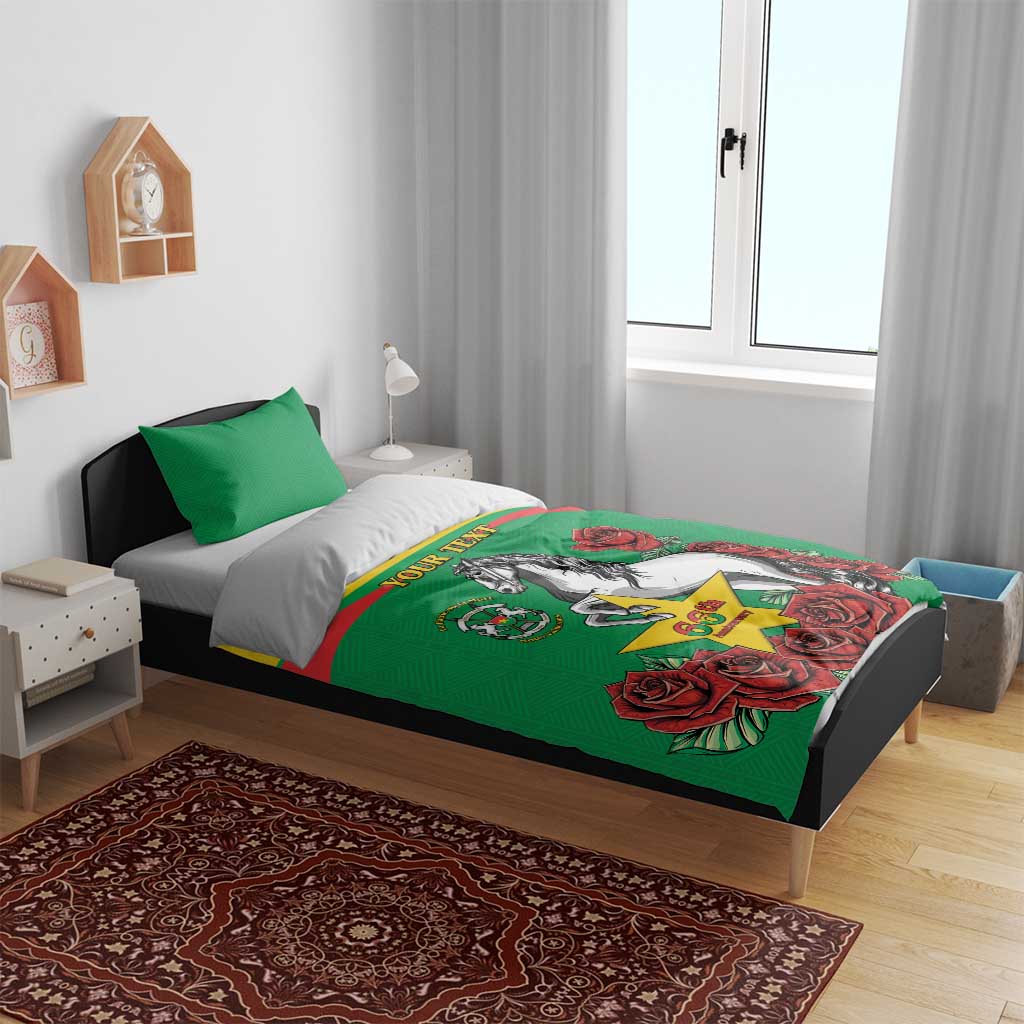 Personalized Burkina Faso Bedding Set White Stallion With Red Rose - Republic Day LT15