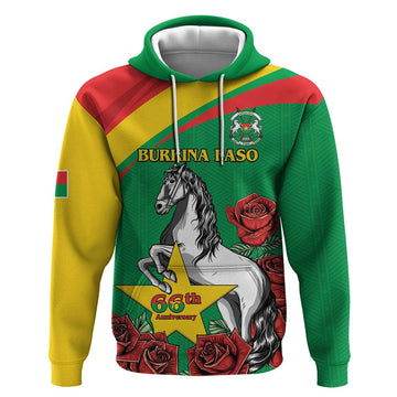 Personalised Burkina Faso Republic Day Hoodie Happy 66th Anniversary with White Stallion LT15