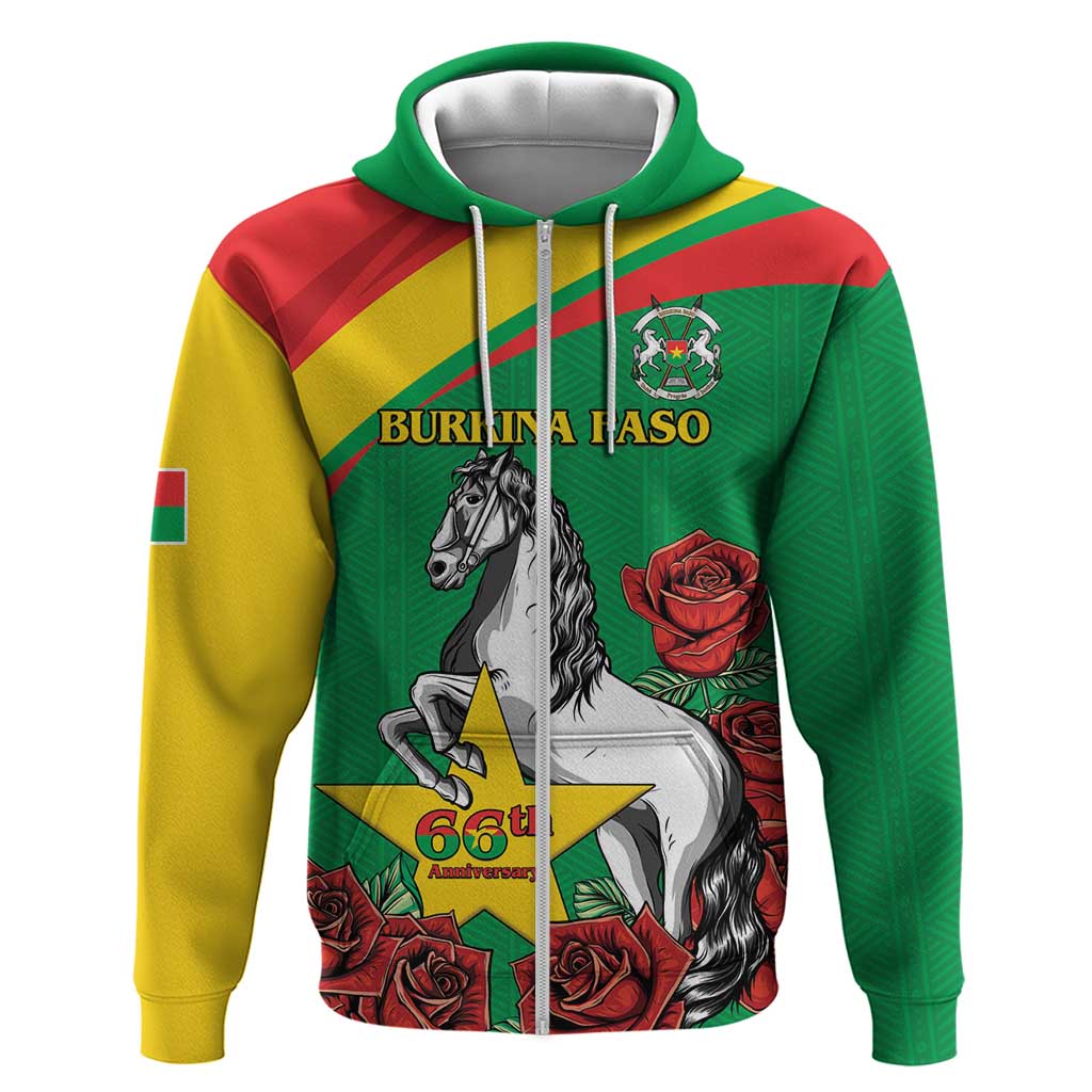 Personalised Burkina Faso Republic Day Hoodie Happy 66th Anniversary with White Stallion LT15