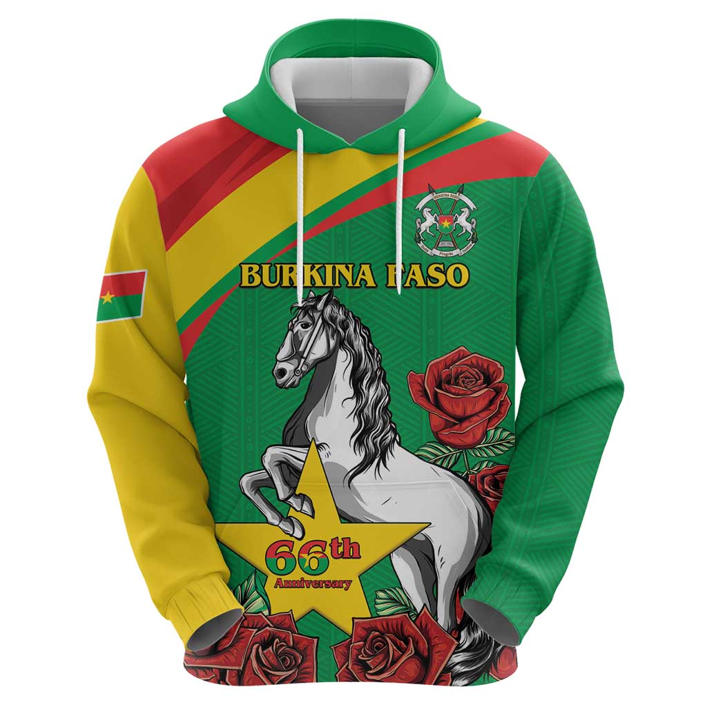 Personalised Burkina Faso Republic Day Hoodie Happy 66th Anniversary with White Stallion LT15
