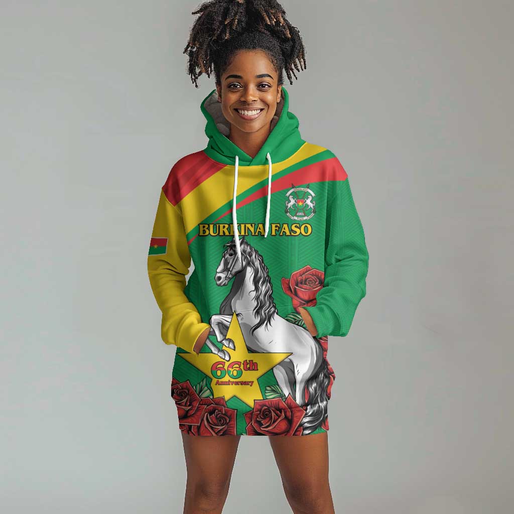 Personalized Burkina Faso Hoodie Dress White Stallion With Red Rose - Republic Day LT15