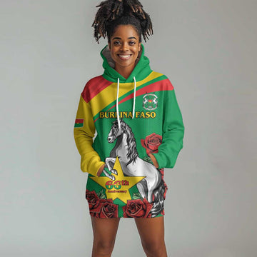 Personalized Burkina Faso Hoodie Dress White Stallion With Red Rose - Republic Day LT15