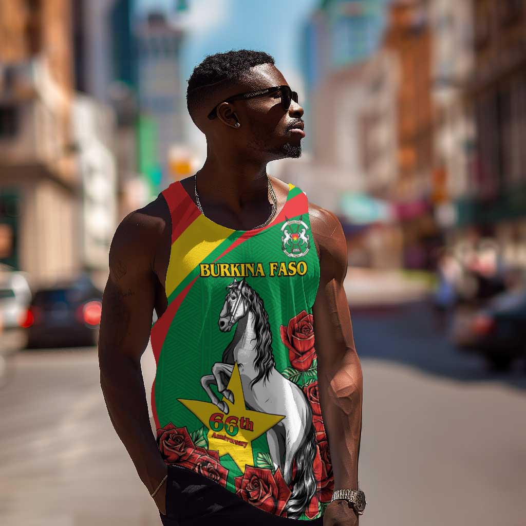 Personalized Burkina Faso Men Tank Top White Stallion With Red Rose - Republic Day LT15