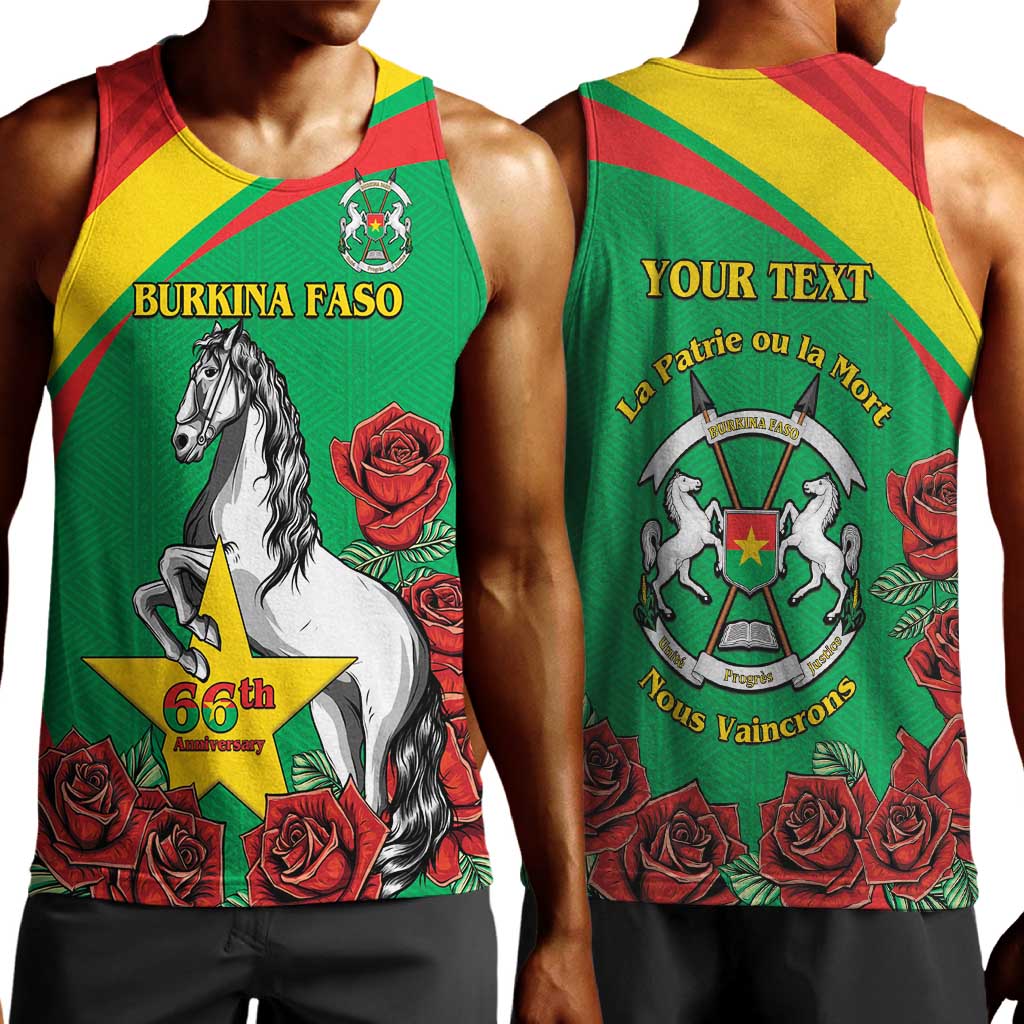 Personalized Burkina Faso Men Tank Top White Stallion With Red Rose - Republic Day LT15